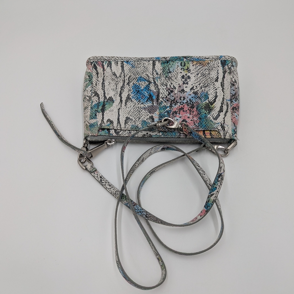 Hobo International Snakeskin Floral Leather Crossbody Bag Grey Blue Boho Wallet - Picture 4 of 8